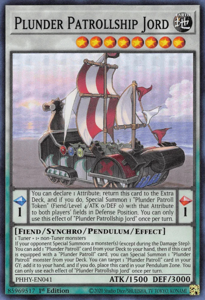 1st Edition, Earth, Fiend, Photon Hypernova, Super Rare, Synchro/Pendulum/Effect Monster Plunder Patrollship Jord [PHHY-EN041] Super Rare - Trading Card World