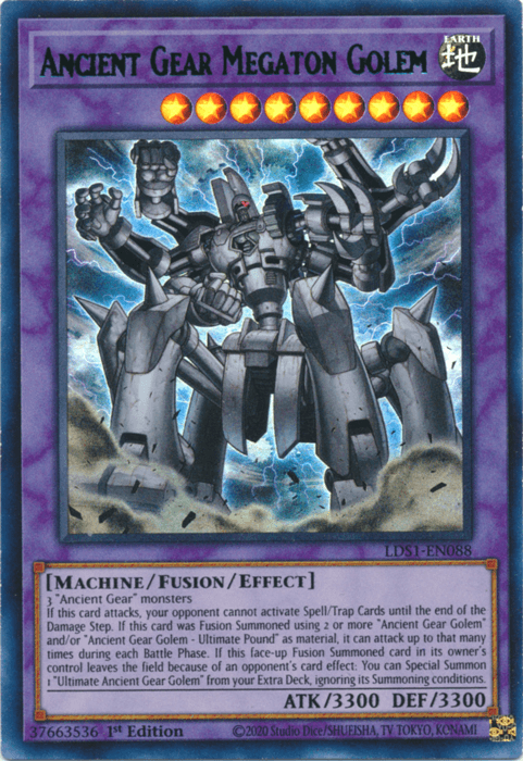 1st Edition, Earth, Fusion/Effect Monster, Legendary Duelists: Season 1, Machine, Ultra Rare Ancient Gear Megaton Golem (Green) [LDS1-EN088] Ultra Rare - Trading Card World