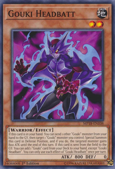 1st Edition, 2018 Mega-Tins Mega Pack, Common, Earth, Effect Monster, Warrior Gouki Headbatt [MP18-EN108] Common - Trading Card World