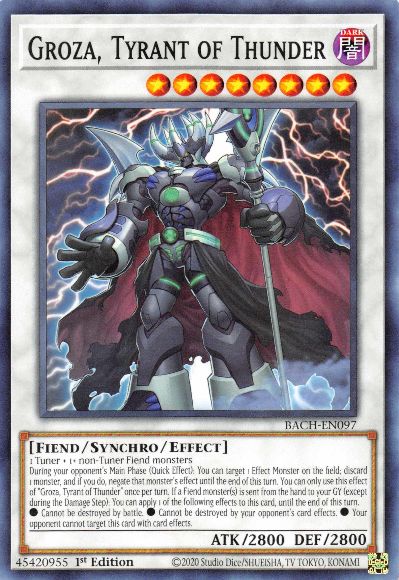 1st Edition, Battle of Chaos, Common, Dark, Fiend, Synchro/Effect Monster Groza, Tyrant of Thunder [BACH-EN097] Common - Trading Card World