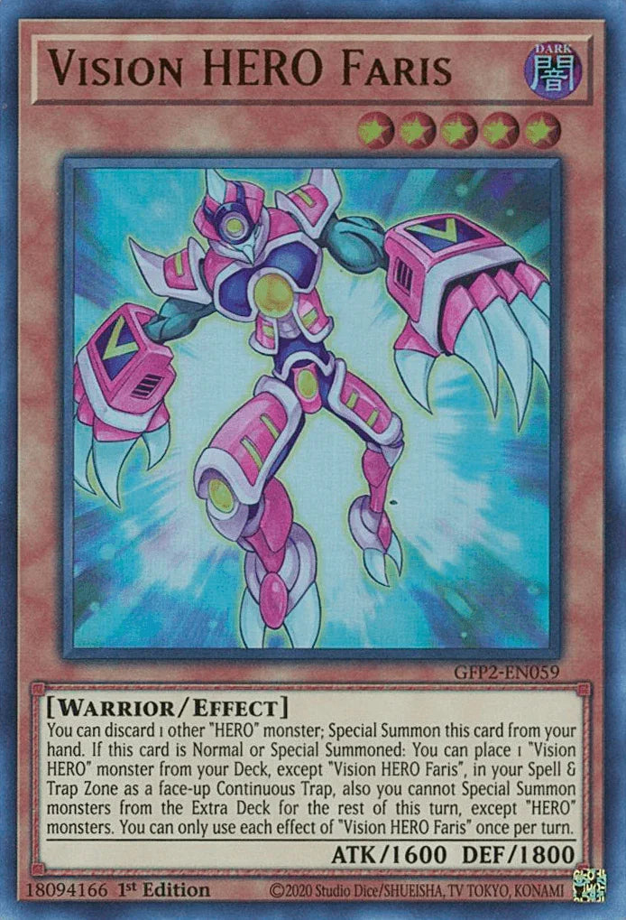 1st Edition, Dark, Effect Monster, Ghosts From the Past: The 2nd Haunting, Ultra Rare, Warrior Vision HERO Faris [GFP2-EN059] Ultra Rare - Trading Card World