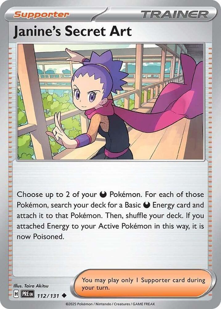 112, Normal, Reverse Holofoil, Scarlet & Violet: Prismatic Evolutions, Supporter, Uncommon Janine's Secret Art (112/131) [Scarlet & Violet: Prismatic Evolutions] - Trading Card World
