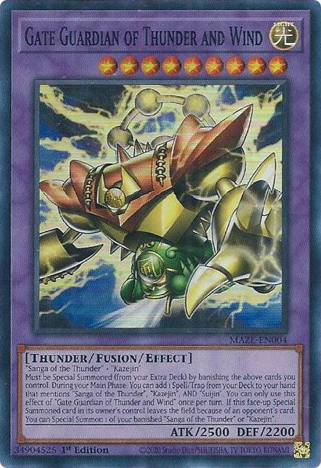 1st Edition, Fusion/Effect Monster, Light, Maze of Memories, Super Rare, Thunder Gate Guardian of Thunder and Wind [MAZE-EN004] Super Rare - Trading Card World