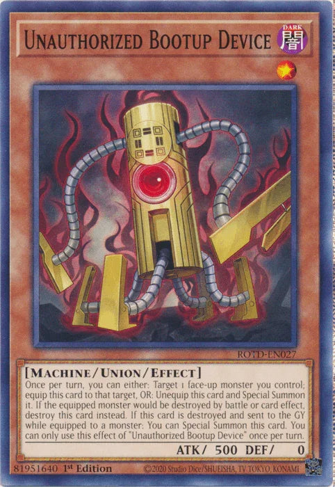 1st Edition, Common, Dark, Machine, Rise of the Duelist, Union/Effect Monster Unauthorized Bootup Device [ROTD-EN027] Common - Trading Card World