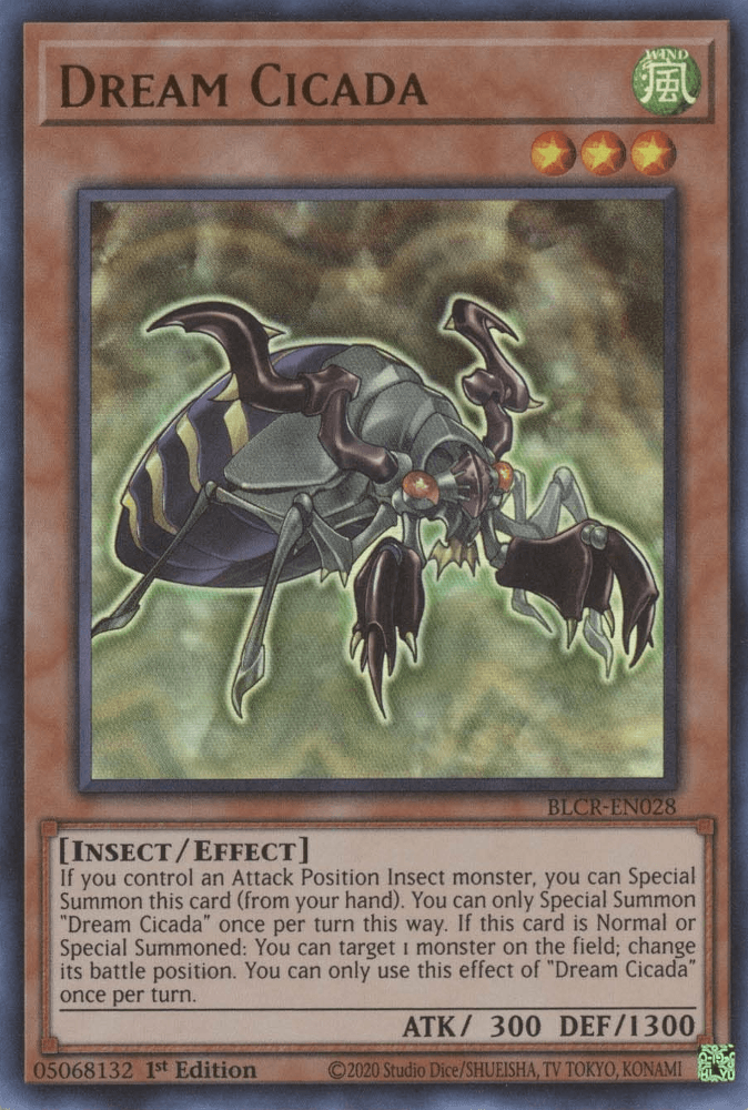 1st Edition, Battles of Legend: Crystal Revenge, Effect Monster, Insect, Ultra Rare, Wind Dream Cicada [BLCR-EN028] Ultra Rare - Trading Card World