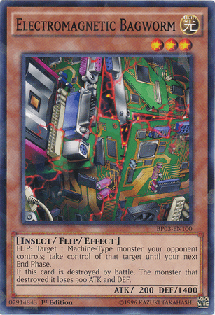 1st Edition, Battle Pack 3: Monster League, Effect Monster, Insect, Light, Shatterfoil Rare Electromagnetic Bagworm [BP03-EN100] Shatterfoil Rare - Trading Card World