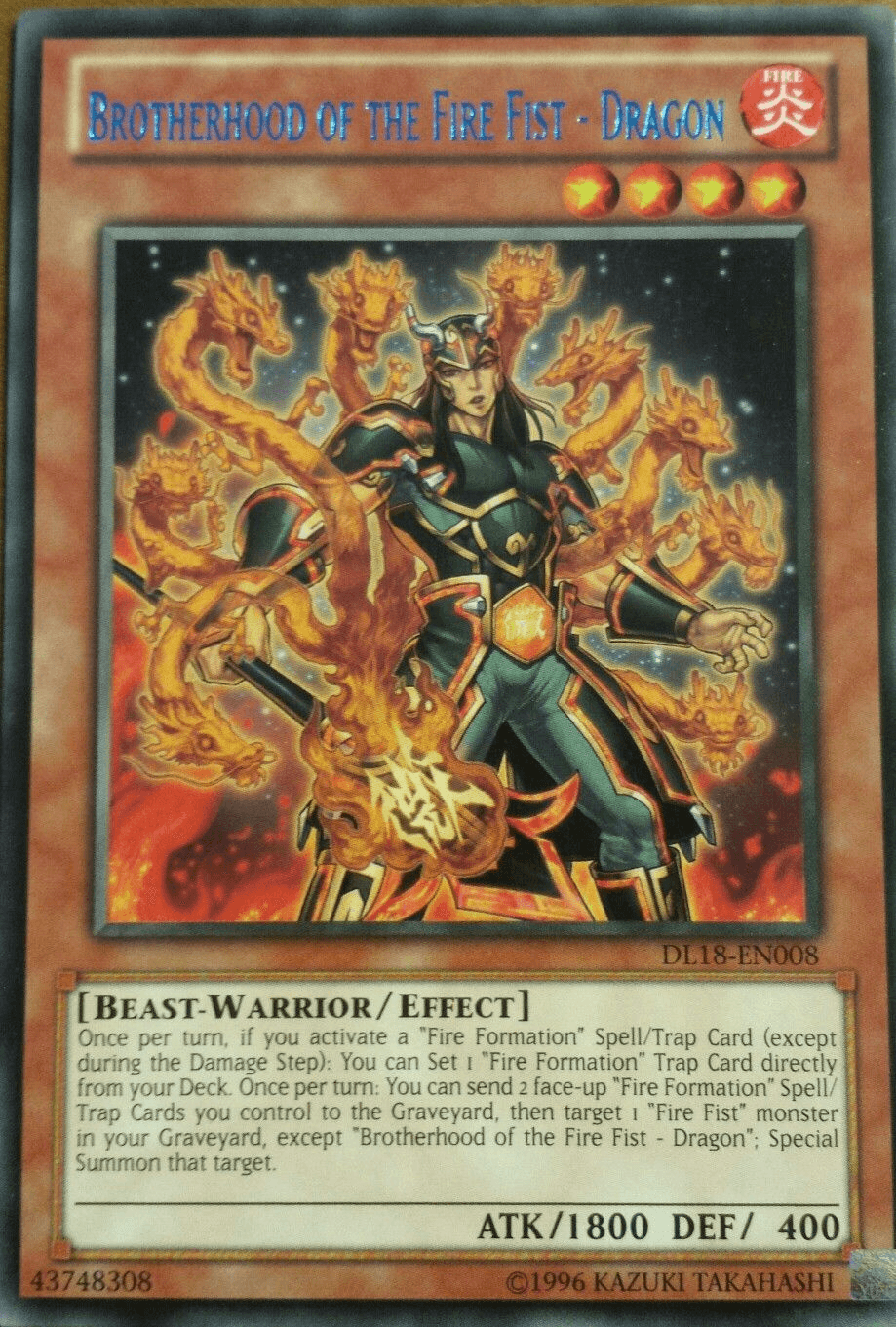 Beast-Warrior, Duelist League Promo, Effect Monster, Fire, Rare, Unlimited Brotherhood of the Fire Fist - Dragon (Blue) [DL18-EN008] Rare - Trading Card World