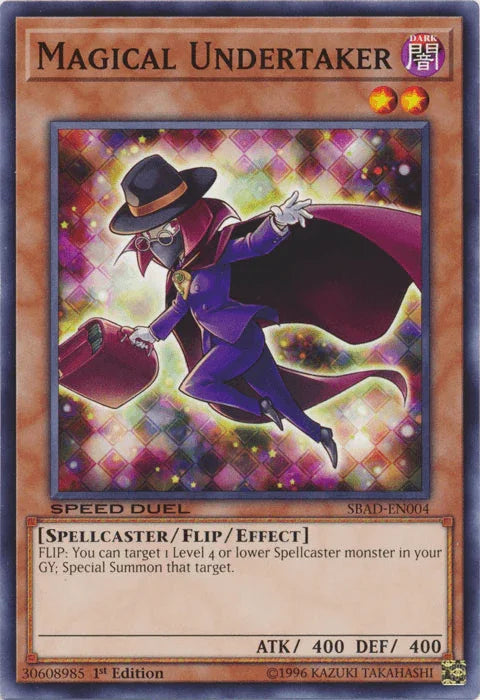 1st Edition, Common, Dark, Flip/Effect Monster, Speed Duel: Attack from the Deep, Spellcaster Magical Undertaker [SBAD-EN004] Common - Trading Card World