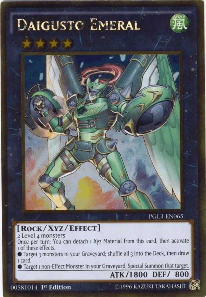 1st Edition, Gold Rare, Premium Gold: Infinite Gold, Rock, Wind, Xyz/Effect Monster Daigusto Emeral [PGL3-EN065] Gold Rare - Trading Card World