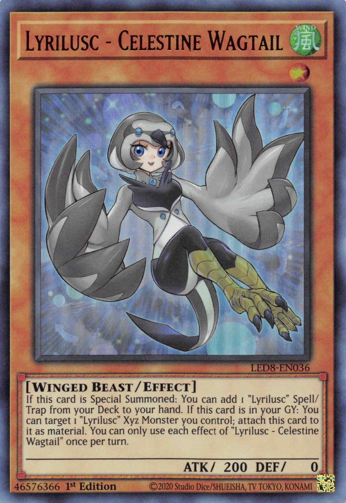 1st Edition, Effect Monster, Legendary Duelists: Synchro Storm, Ultra Rare, Wind, Winged Beast Lyrilusc - Celestine Wagtail [LED8-EN036] Ultra Rare - Trading Card World
