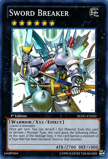 1st Edition, Earth, Return of the Duelist, Super Rare, Unlimited, Warrior, Xyz/Effect Monster Sword Breaker [REDU-EN050] Super Rare - Trading Card World