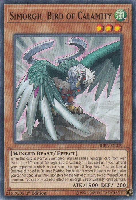 1st Edition, Common, Effect Monster, Rising Rampage, Unlimited, Wind, Winged Beast Simorgh, Bird of Calamity [RIRA-EN019] Common - Trading Card World