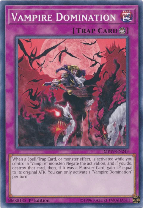 1st Edition, 2019 Gold Sarcophagus Tin Mega Pack, Common, Counter Trap, Trap, Unlimited Vampire Domination [MP19-EN243] Common - Trading Card World