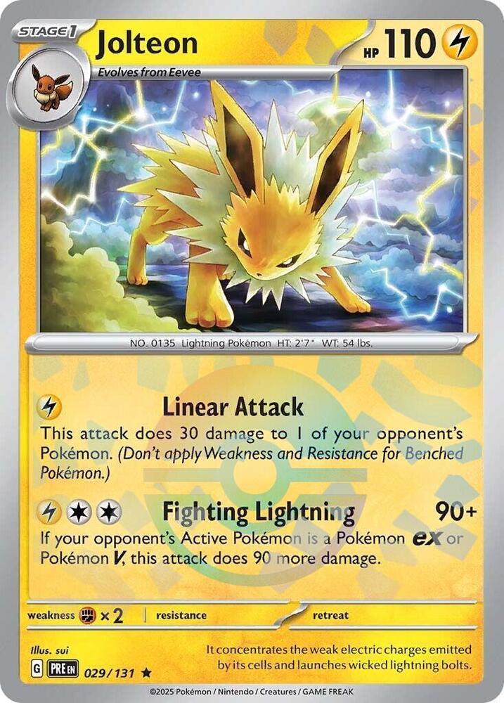029, Fighting [x2], Holofoil, Lightning, Rare, Scarlet & Violet: Prismatic Evolutions Jolteon (029/131) (Poke Ball Pattern) [Scarlet & Violet: Prismatic Evolutions] - Trading Card World