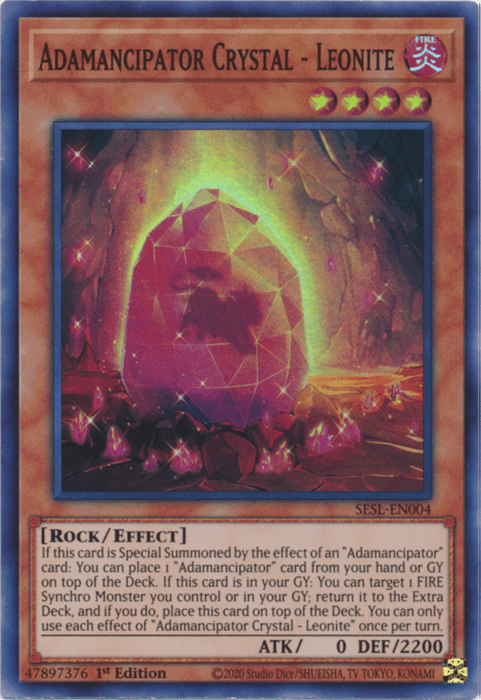 1st Edition, Effect Monster, Fire, Rock, Secret Slayers, Super Rare Adamancipator Crystal - Leonite [SESL-EN004] Super Rare - Trading Card World
