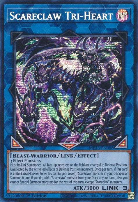 1st Edition, Beast-Warrior, Dark, Dueling Heroes Collectors Tin - Mega Pack (25th Anniversary Edition), Link/Effect Monster, Prismatic Secret Rare Scareclaw Tri-Heart [MP23-EN088] Prismatic Secret Rare - Trading Card World