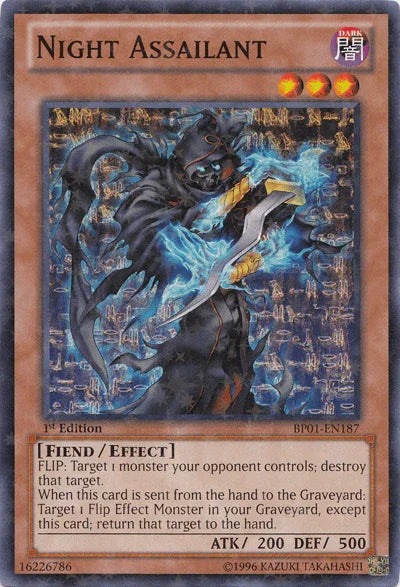 1st Edition, Battle Pack: Epic Dawn, Dark, Effect Monster, Fiend, Starfoil Rare, Unlimited Night Assailant [BP01-EN187] Starfoil Rare - Trading Card World