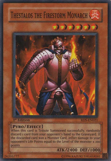 1st Edition, Effect Monster, Fire, Pyro, Rise of Destiny, Super Rare, Unlimited Thestalos the Firestorm Monarch [RDS-EN021] Super Rare - Trading Card World