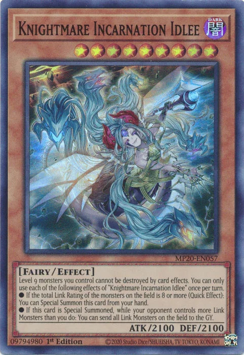 1st Edition, 2020 Tin of Lost Memories, Dark, Effect Monster, Fairy, Super Rare Knightmare Incarnation Idlee [MP20-EN057] Super Rare - Trading Card World