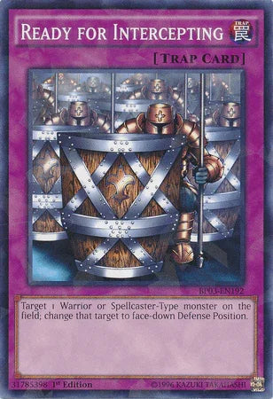 1st Edition, Battle Pack 3: Monster League, Normal Trap, Shatterfoil Rare, Trap Ready for Intercepting [BP03-EN192] Shatterfoil Rare - Trading Card World