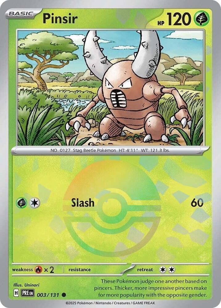 003, Common, Fire [x2], Grass, Holofoil, Scarlet & Violet: Prismatic Evolutions Pinsir (003/131) (Poke Ball Pattern) [Scarlet & Violet: Prismatic Evolutions] - Trading Card World