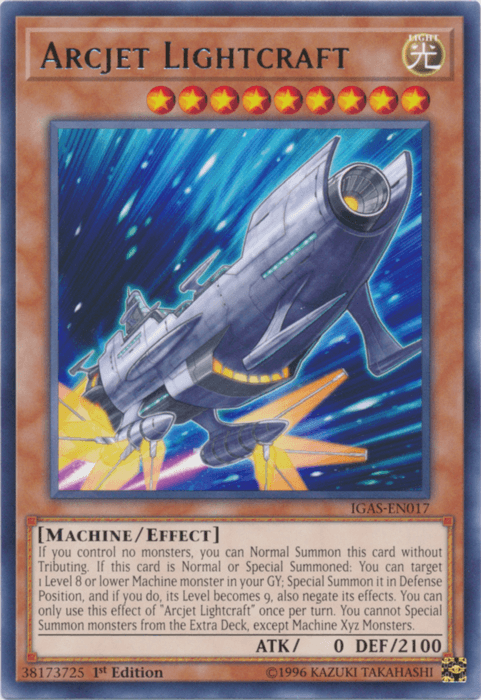 1st Edition, Effect Monster, Ignition Assault, Light, Machine, Rare, Unlimited Arcjet Lightcraft [IGAS-EN017] Rare - Trading Card World