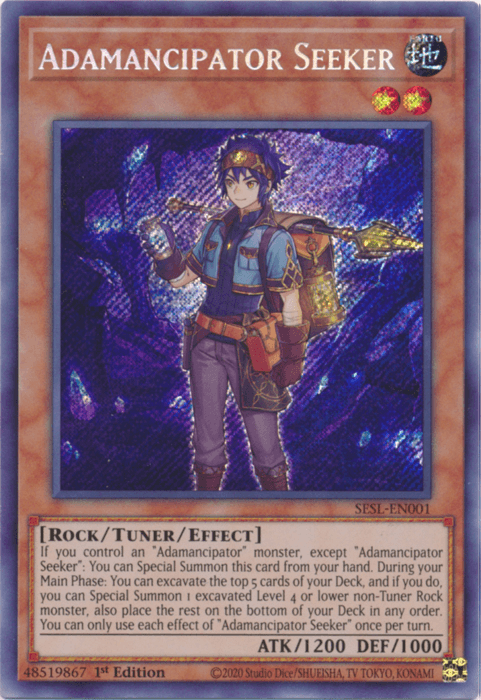 1st Edition, Earth, Rock, Secret Rare, Secret Slayers, Tuner/Effect Monster Adamancipator Seeker [SESL-EN001] Secret Rare - Trading Card World