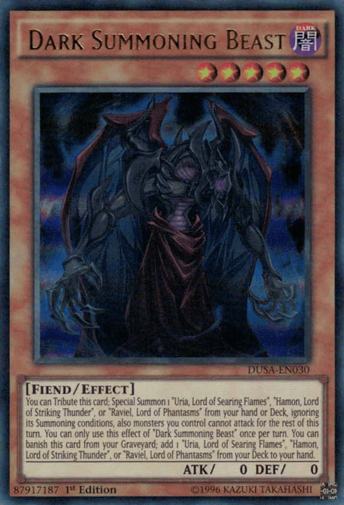 1st Edition, Dark, Duelist Saga, Effect Monster, Fiend, Ultra Rare Dark Summoning Beast [DUSA-EN030] Ultra Rare - Trading Card World