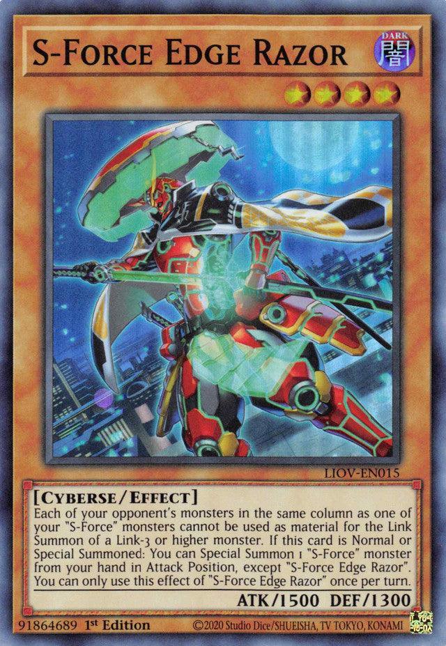 1st Edition, Cyberse, Dark, Effect Monster, Lightning Overdrive, Super Rare S-Force Edge Razor [LIOV-EN015] Super Rare - Trading Card World