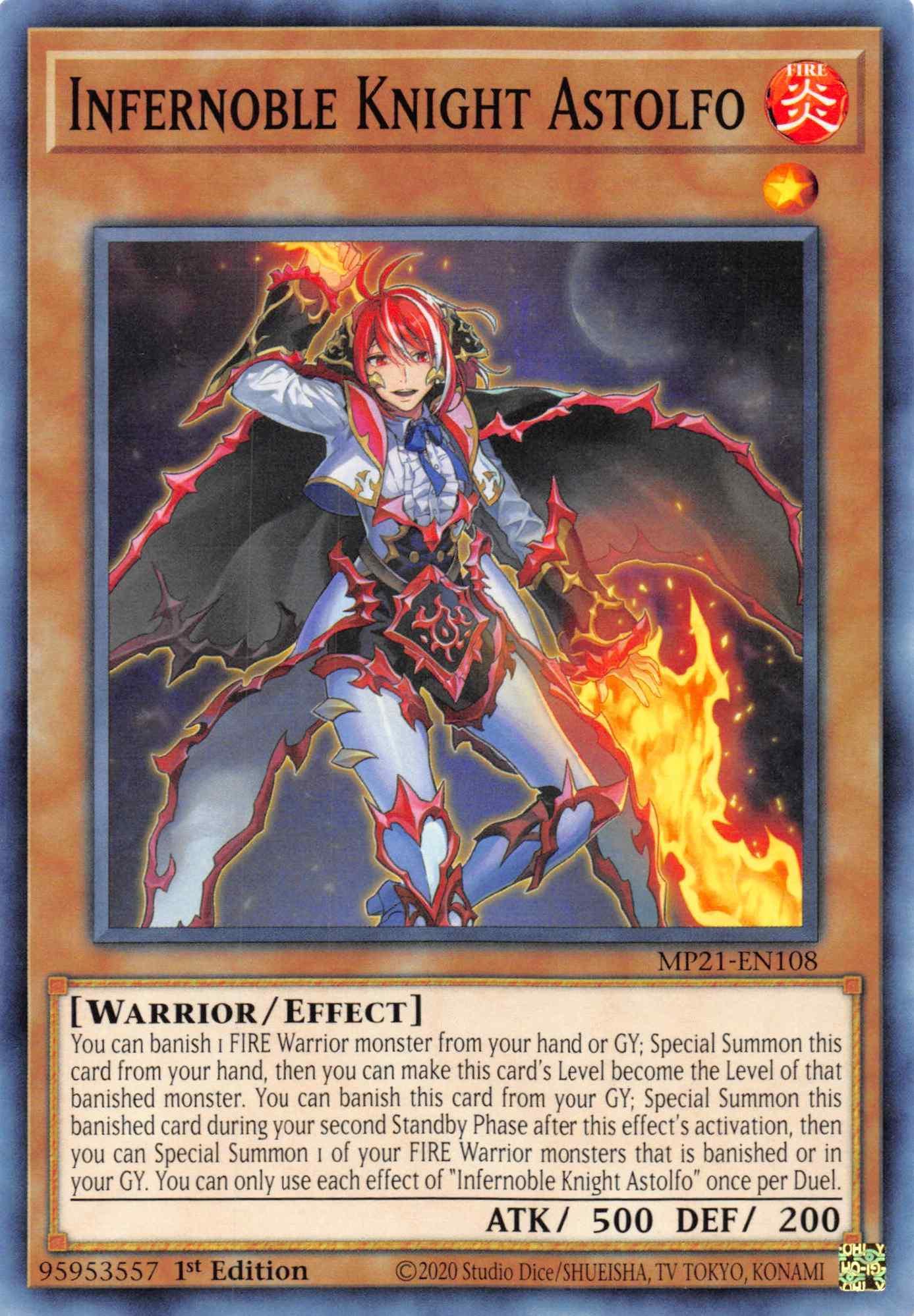 1st Edition, 2021 Tin of Ancient Battles, Common, Effect Monster, Fire, Warrior Infernoble Knight Astolfo [MP21-EN108] Common - Trading Card World