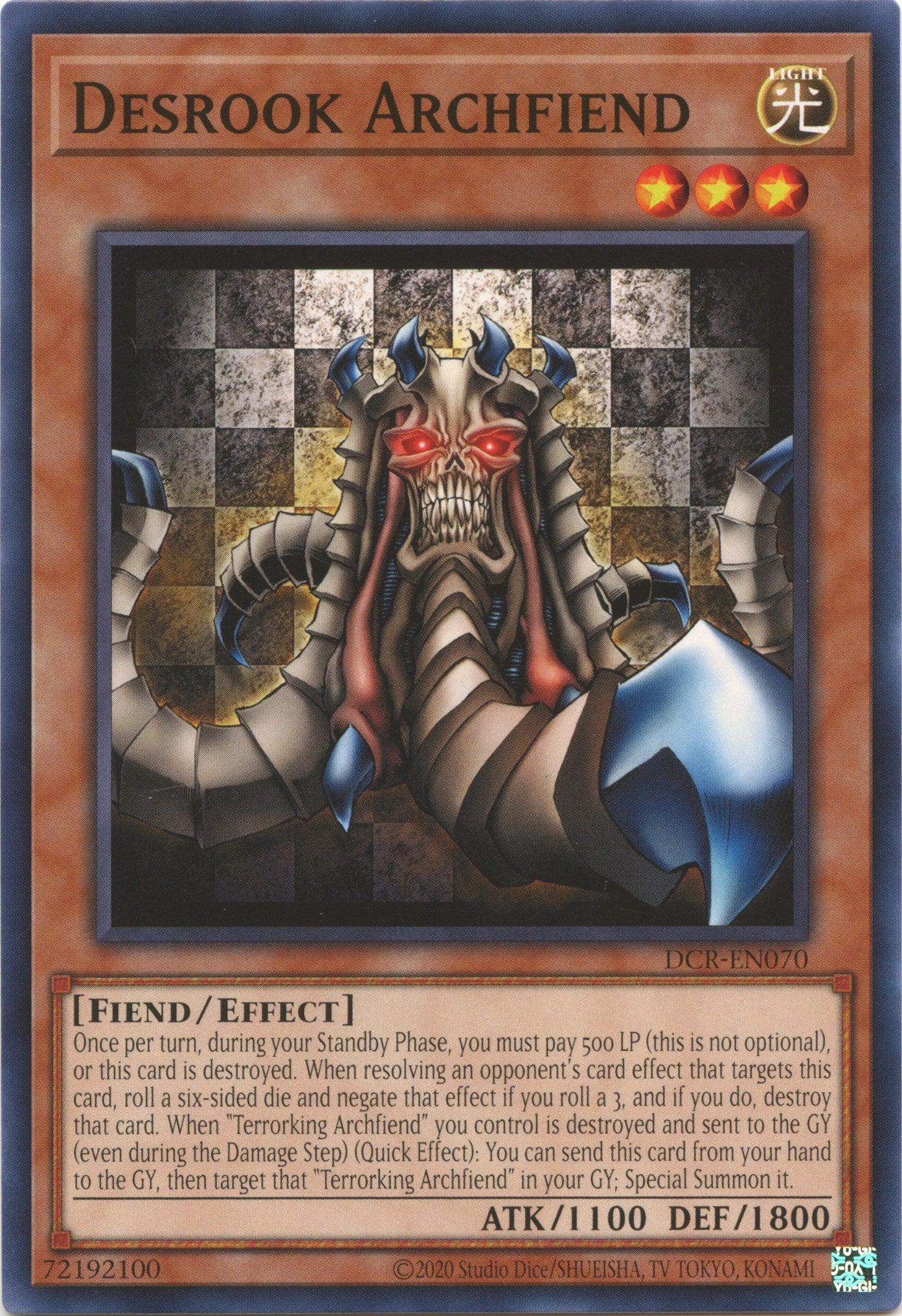 Common, Dark Crisis (25th Anniversary Edition), Effect Monster, Fiend, Light, Unlimited Desrook Archfiend (25th Anniversary) [DCR-EN070] Common - Trading Card World