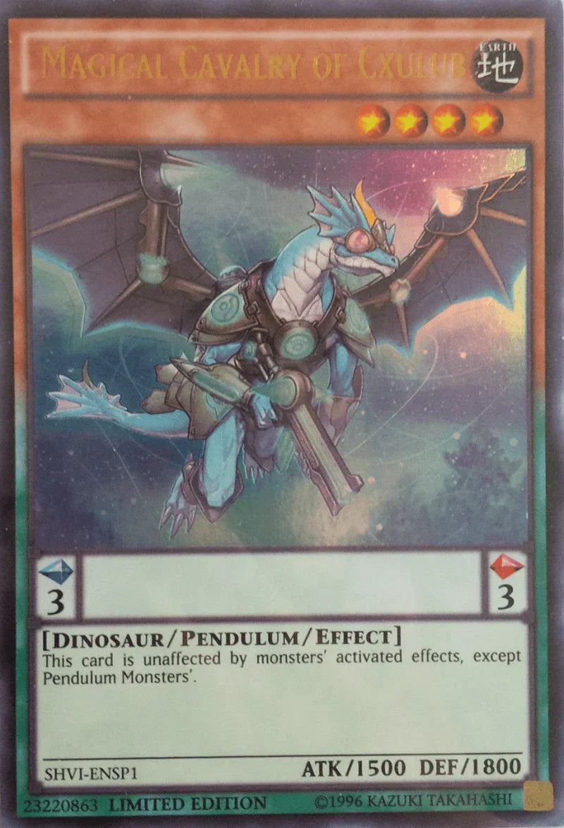 Dinosaur, Earth, Limited, Pendulum/Effect Monster, Shining Victories, Ultra Rare Magical Cavalry of Cxulub (SHVI-ENSP1) [SHVI-ENSP1] Ultra Rare - Trading Card World