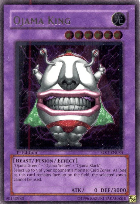 1st Edition, Beast, Fusion/Effect Monster, Light, Soul of the Duelist, Ultimate Rare, Unlimited Ojama King [SOD-EN034] Ultimate Rare - Trading Card World