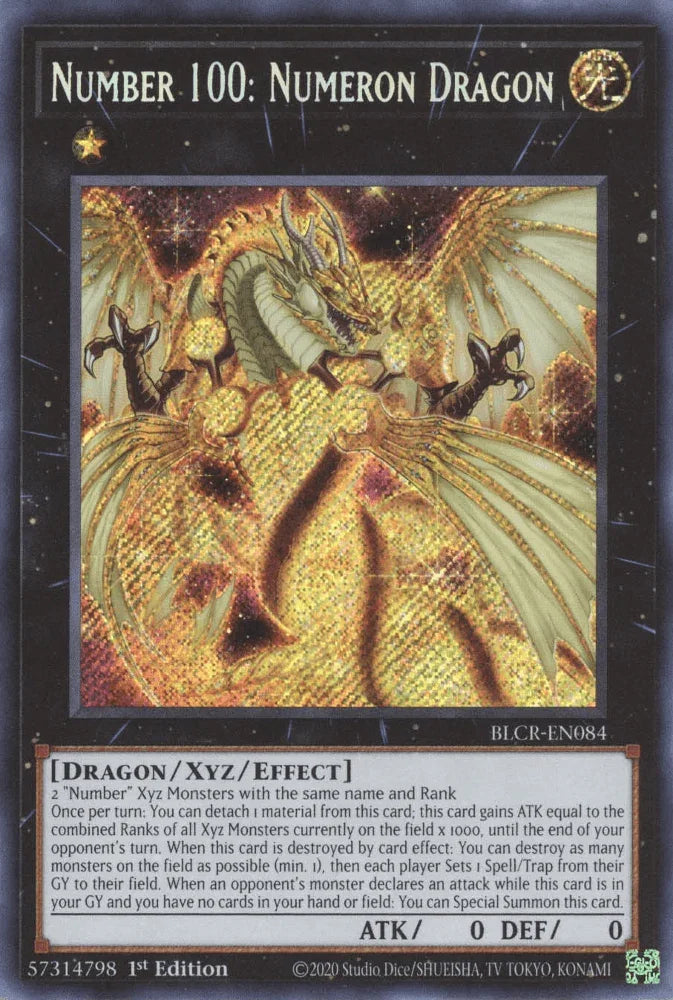 1st Edition, Battles of Legend: Crystal Revenge, Dragon, Light, Secret Rare, Xyz/Effect Monster Number 100: Numeron Dragon [BLCR-EN084] Secret Rare - Trading Card World