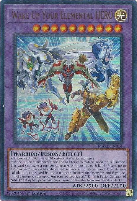 1st Edition, Fusion/Effect Monster, Light, Maze of Memories, Ultra Rare, Warrior Wake Up Your Elemental HERO [MAZE-EN014] Ultra Rare - Trading Card World