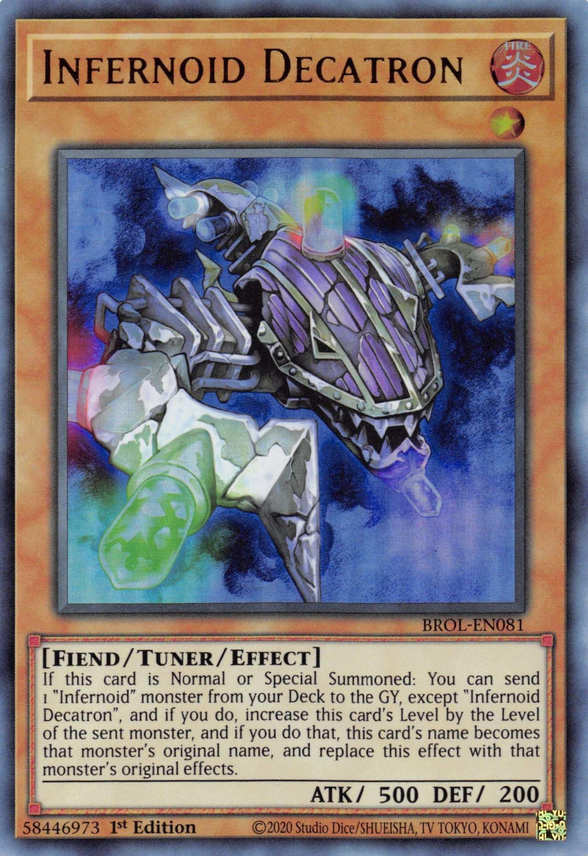 1st Edition, Brothers of Legend, Fiend, Fire, Tuner/Effect Monster, Ultra Rare Infernoid Decatron [BROL-EN081] Ultra Rare - Trading Card World