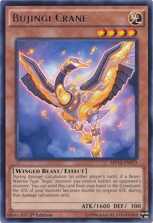 1st Edition, 2014 Mega-Tins Mega Pack, Effect Monster, Light, Rare, Winged Beast Bujingi Crane [MP14-EN073] Rare - Trading Card World