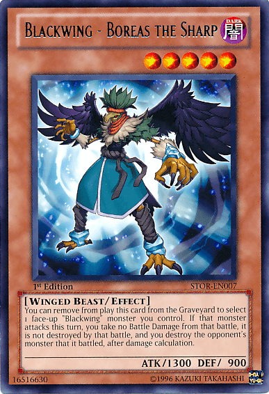 1st Edition, Dark, Effect Monster, Rare, Storm of Ragnarok, Unlimited, Winged Beast Blackwing - Boreas the Sharp [STOR-EN007] Rare - Trading Card World