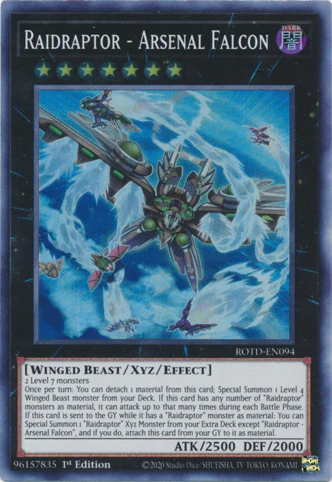1st Edition, Dark, Rise of the Duelist, Super Rare, Winged Beast, Xyz/Effect Monster Raidraptor - Arsenal Falcon [ROTD-EN094] Super Rare - Trading Card World