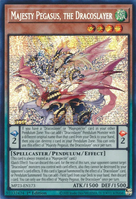1st Edition, Dueling Heroes Collectors Tin - Mega Pack (25th Anniversary Edition), Pendulum/Effect Monster, Prismatic Secret Rare, Spellcaster, Wind Majesty Pegasus, the Dracoslayer [MP23-EN173] Prismatic Secret Rare - Trading Card World