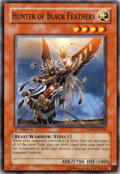 1st Edition, Beast-Warrior, Common, Effect Monster, Light, The Shining Darkness, Unlimited Hunter of Black Feathers [TSHD-EN038] Common - Trading Card World