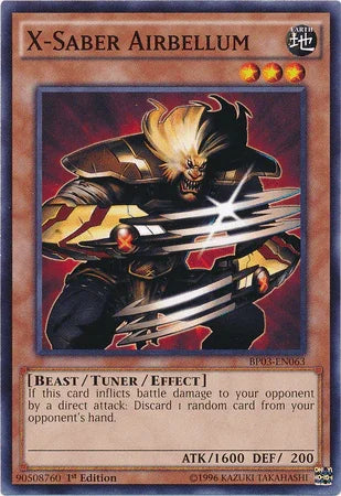 1st Edition, Battle Pack 3: Monster League, Beast, Common, Earth, Tuner/Effect Monster X-Saber Airbellum [BP03-EN063] Common - Trading Card World