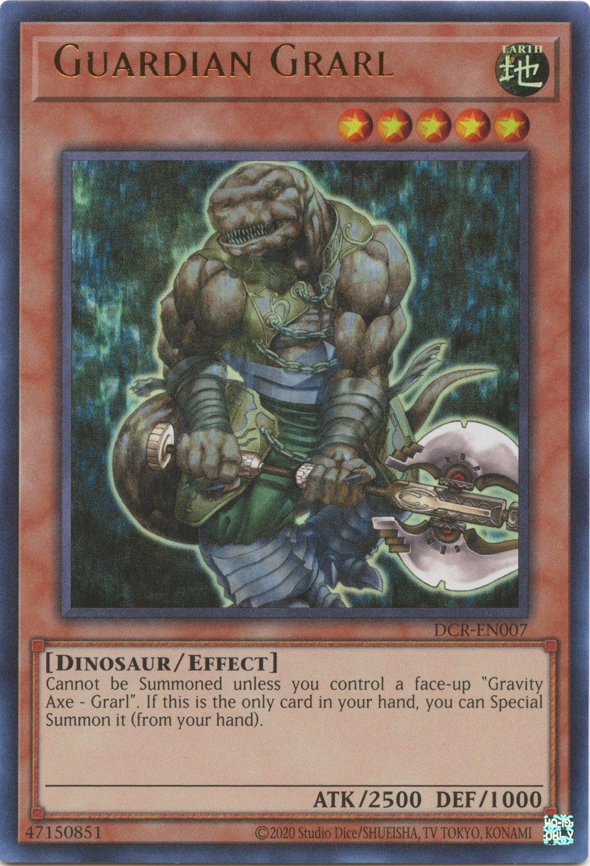 Dark Crisis (25th Anniversary Edition), Dinosaur, Earth, Effect Monster, Ultra Rare, Unlimited Guardian Grarl (25th Anniversary) [DCR-EN007] Ultra Rare - Trading Card World