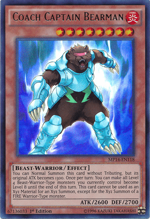 1st Edition, 2014 Mega-Tins Mega Pack, Beast-Warrior, Effect Monster, Fire, Ultra Rare Coach Captain Bearman [MP14-EN118] Ultra Rare - Trading Card World