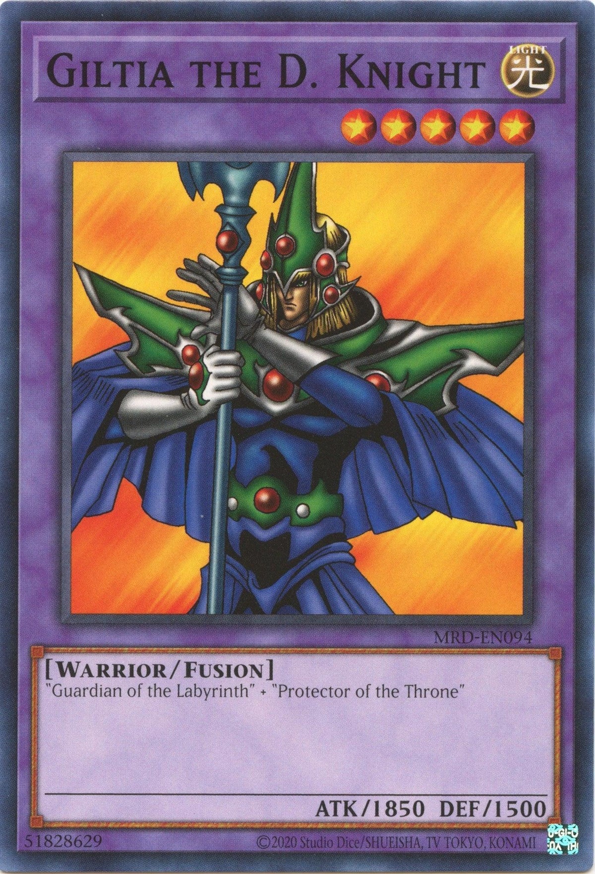 Common, Fusion Monster, Light, Metal Raiders (25th Anniversary Edition), Unlimited, Warrior Giltia the D. Knight (25th Anniversary) [MRD-EN094] Common - Trading Card World