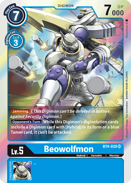 Blue, BT4-030, Digimon, Great Legend, Hybrid, Super Rare, Variable, Warrior Beowolfmon [BT4-030] [Great Legend] - Trading Card World
