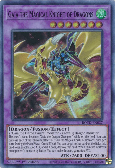 1st Edition, Dragon, Fusion/Effect Monster, Rise of the Duelist, Super Rare, Wind Gaia the Magical Knight of Dragons [ROTD-EN037] Super Rare - Trading Card World