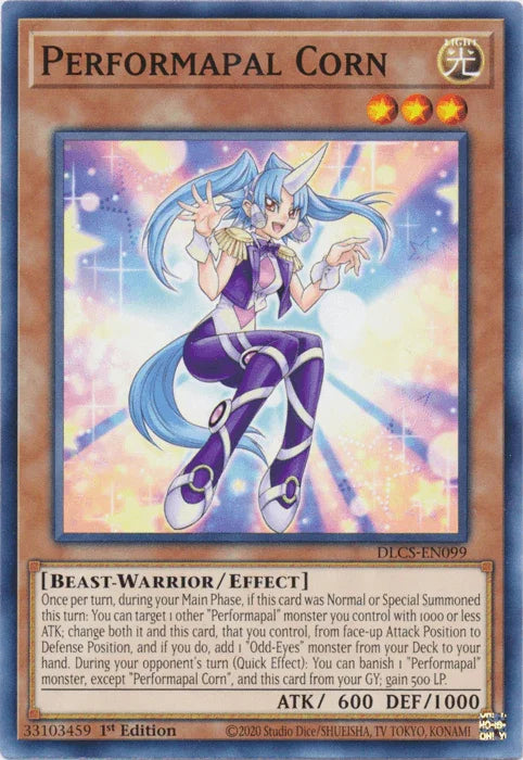 1st Edition, Beast-Warrior, Common, Dragons of Legend: The Complete Series, Effect Monster, Light Performapal Corn [DLCS-EN099] Common - Trading Card World