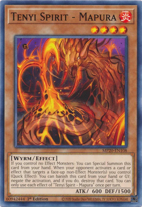 1st Edition, 2020 Tin of Lost Memories, Common, Effect Monster, Fire, Wyrm Tenyi Spirit - Mapura [MP20-EN108] Common - Trading Card World