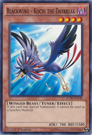 1st Edition, Common, Dark, Legendary Collection 5D's, Tuner/Effect Monster, Winged Beast Blackwing - Kochi the Daybreak [LC5D-EN130] Common - Trading Card World